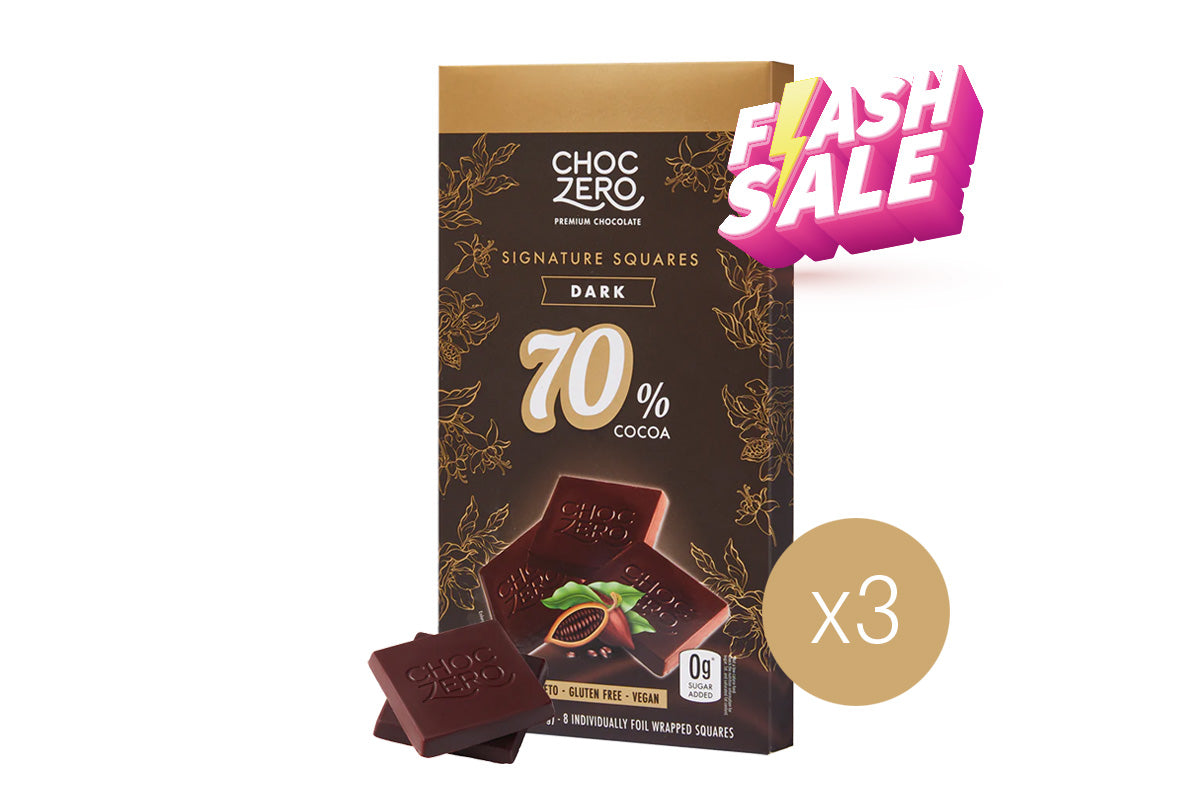 [套裝3件]ChocZero Signature Square 無糖黑朱古力塊 70%(盒裝90g) x3