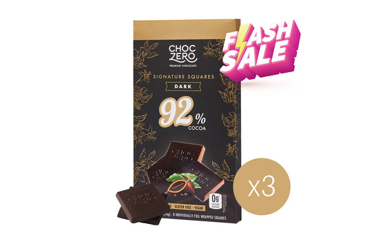 [套裝3件]ChocZero Signature Square 無糖黑朱古力塊 92%(盒裝90g) x3